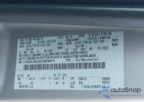 2014 Ford E-350 Super Duty Xl from USA, damaged, VIN 1FBSS3BL8EDB04879